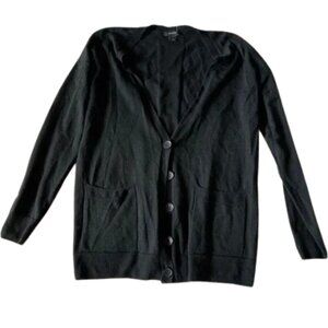 Halogen Women’s Wool Black Button Down V neck long sleeve cardigan sweater Small